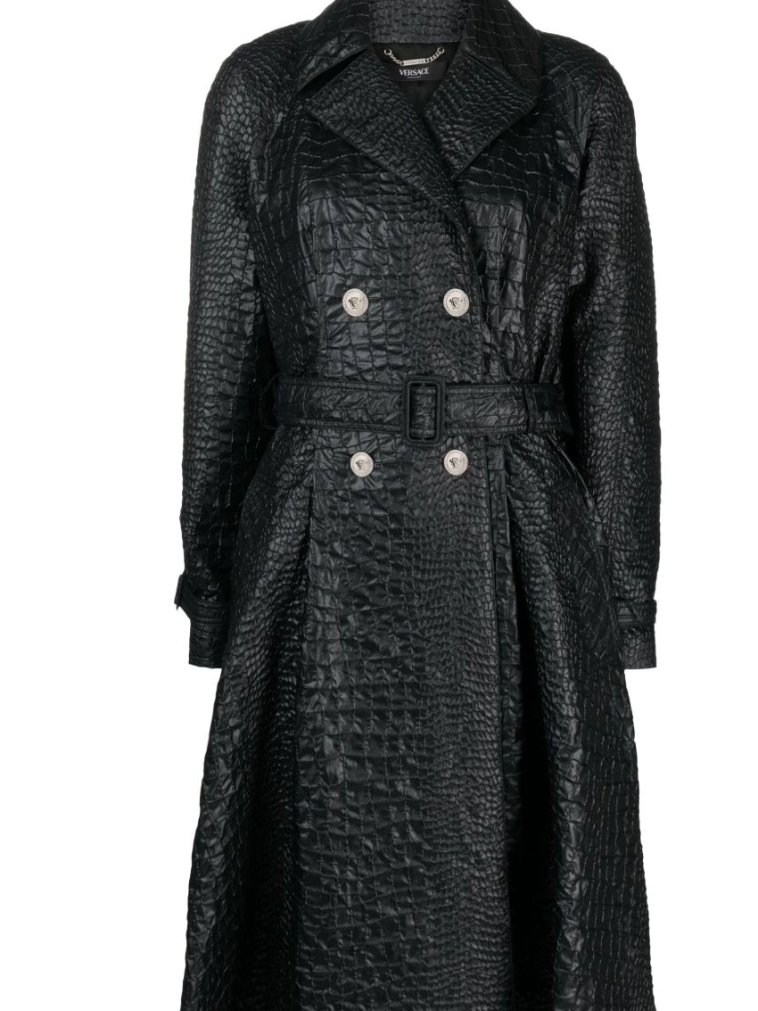 Cheap Women trench embossed-crocodile Versace laminated coat 0326